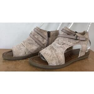 Anthropologie Blowfish Malibu Pink Denim Jean Fabric Leather Strap Sandals 8